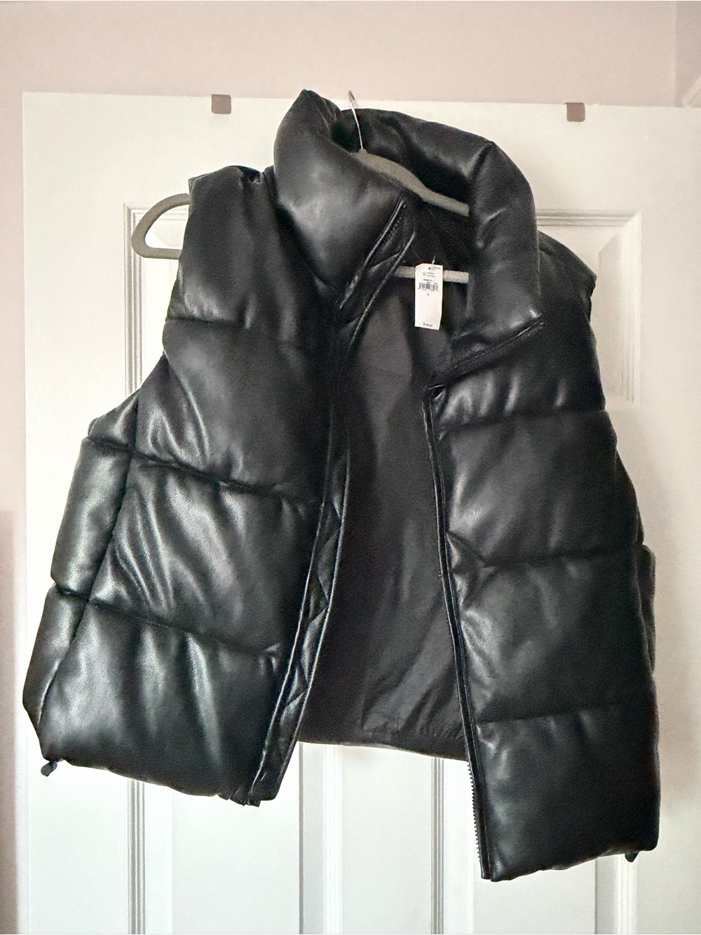 Black vegan leather puffer vest